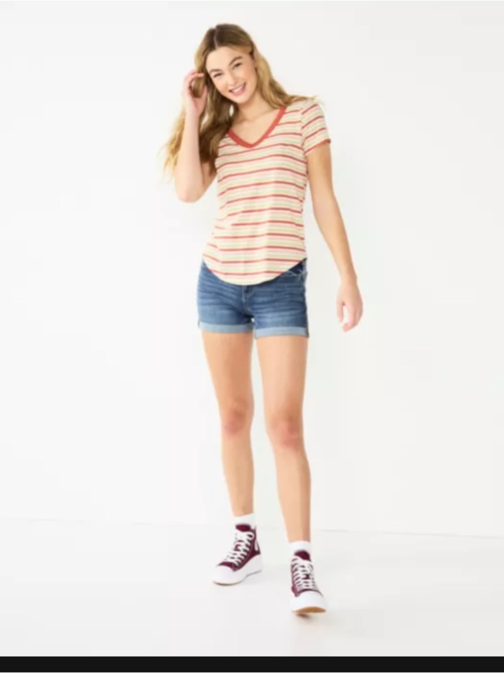 Striped  Woman’s/Junior Shirt with Red and Green Accents